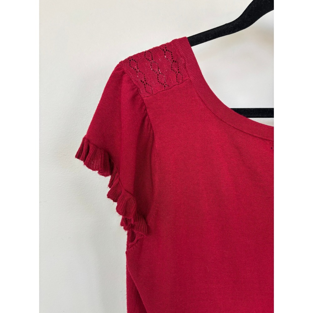 Effie's Heart Myrna Dress Crimson Red Pointelle Knit Ruffle Hem EH305r L/XL NEW - Picture 8 of 11